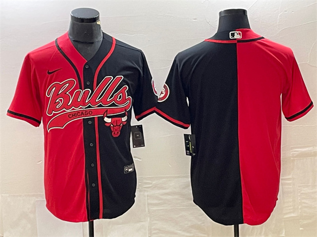 Men's Chicago Bulls Blank Red/Black Split Cool Base Stitched Baseball Jersey